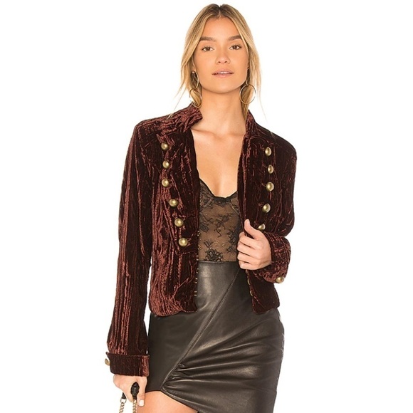 Revolve Nightcap Sgt. Breasted Maroon Velvet Blazer - Picture 1 of 14